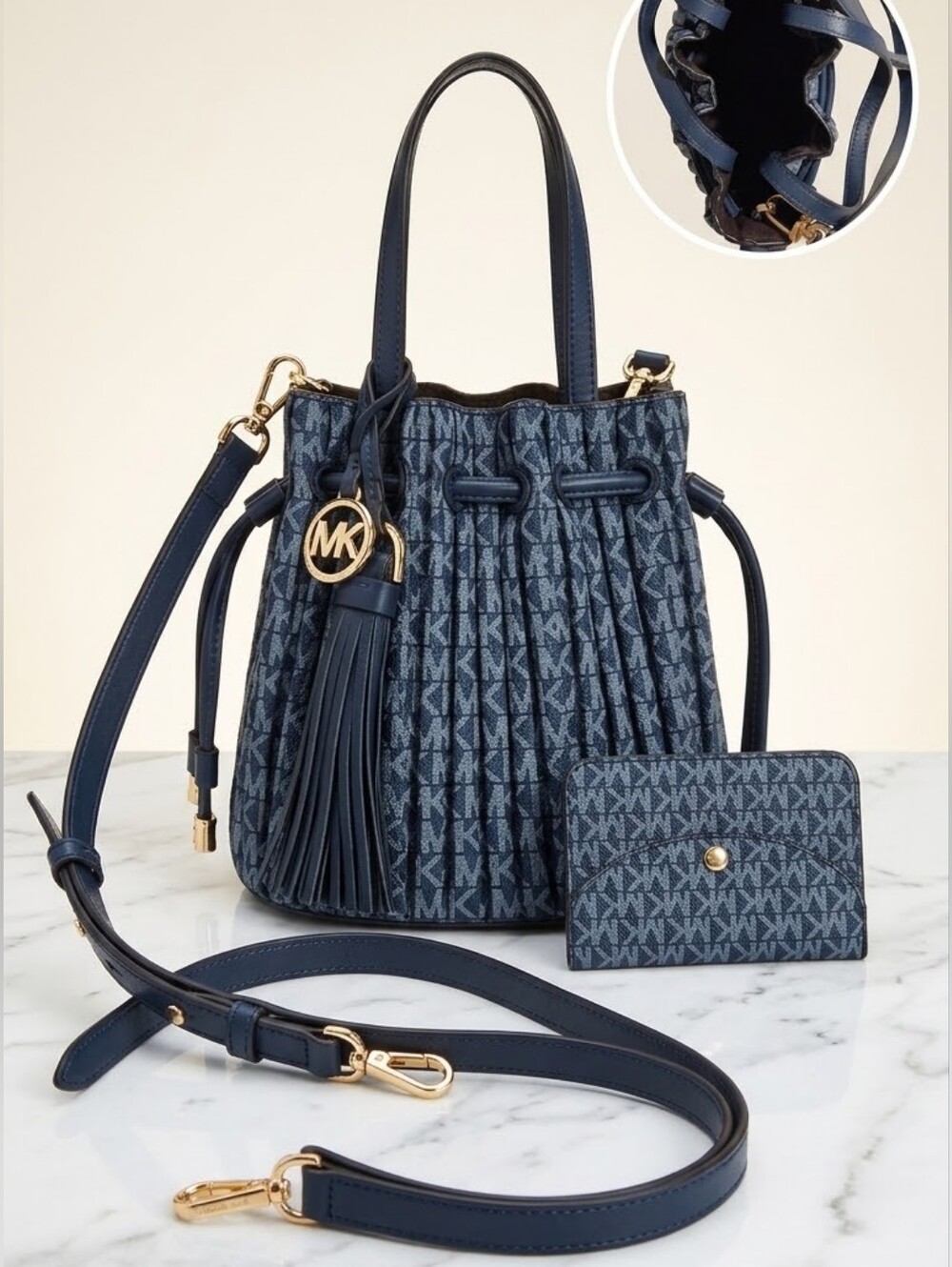 Michael Kors Navy Blue MK Mini Tote with Tassel